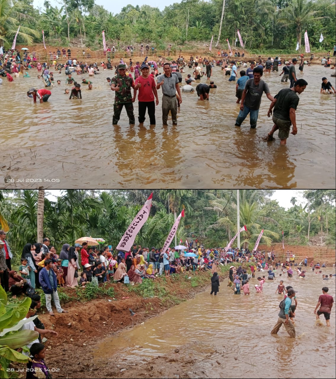 Mansur Kades Terpilih Tanjung Waras Ucapkan Rasa Syukur Dengan Melaksanakan Kegiatan Tangkap Ikan Bersama Warga